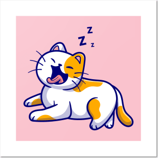 Cute Cat Yawning Cartoon Posters and Art